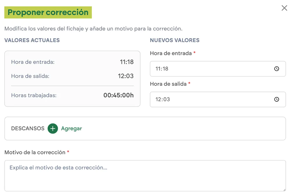 Correcciones e incidencias